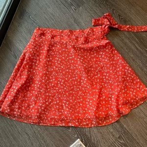 Red wrap mini skirt
